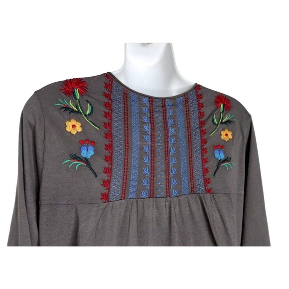 JW Los Angeles Johnny Was Embroidered Tunic Top‎ Gray V-neck ~ S - Picture 2 of 6
